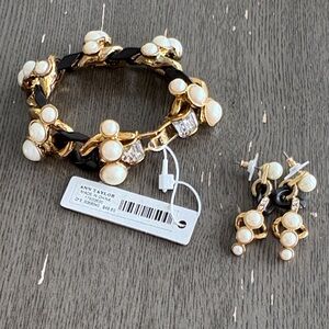 Ann Taylor Gold, Black, and Pearl Jewelry Set